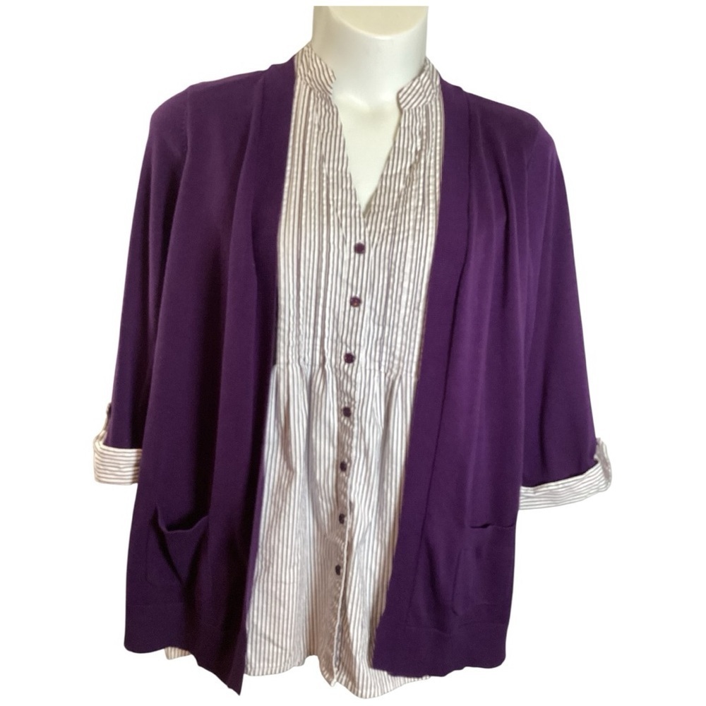 Elementz Purple and White Striped Ensemble, Plus Size 2X